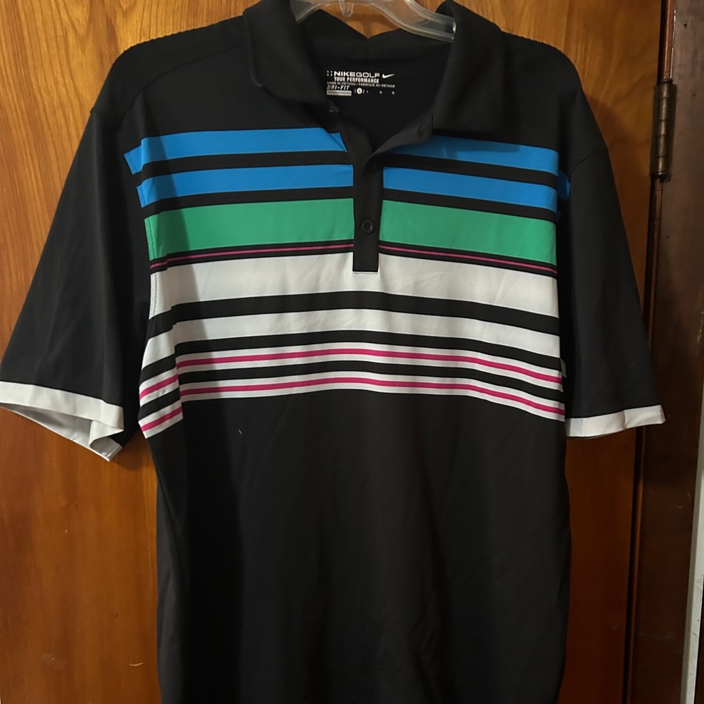 Nike PGA Tour Black Polo with Multicolor Stripes